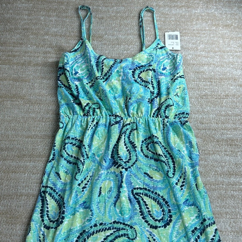 Kiwi Fresh Womens Paisley Maxi Dress Blue Green Elastic Waist Side Slit Small
